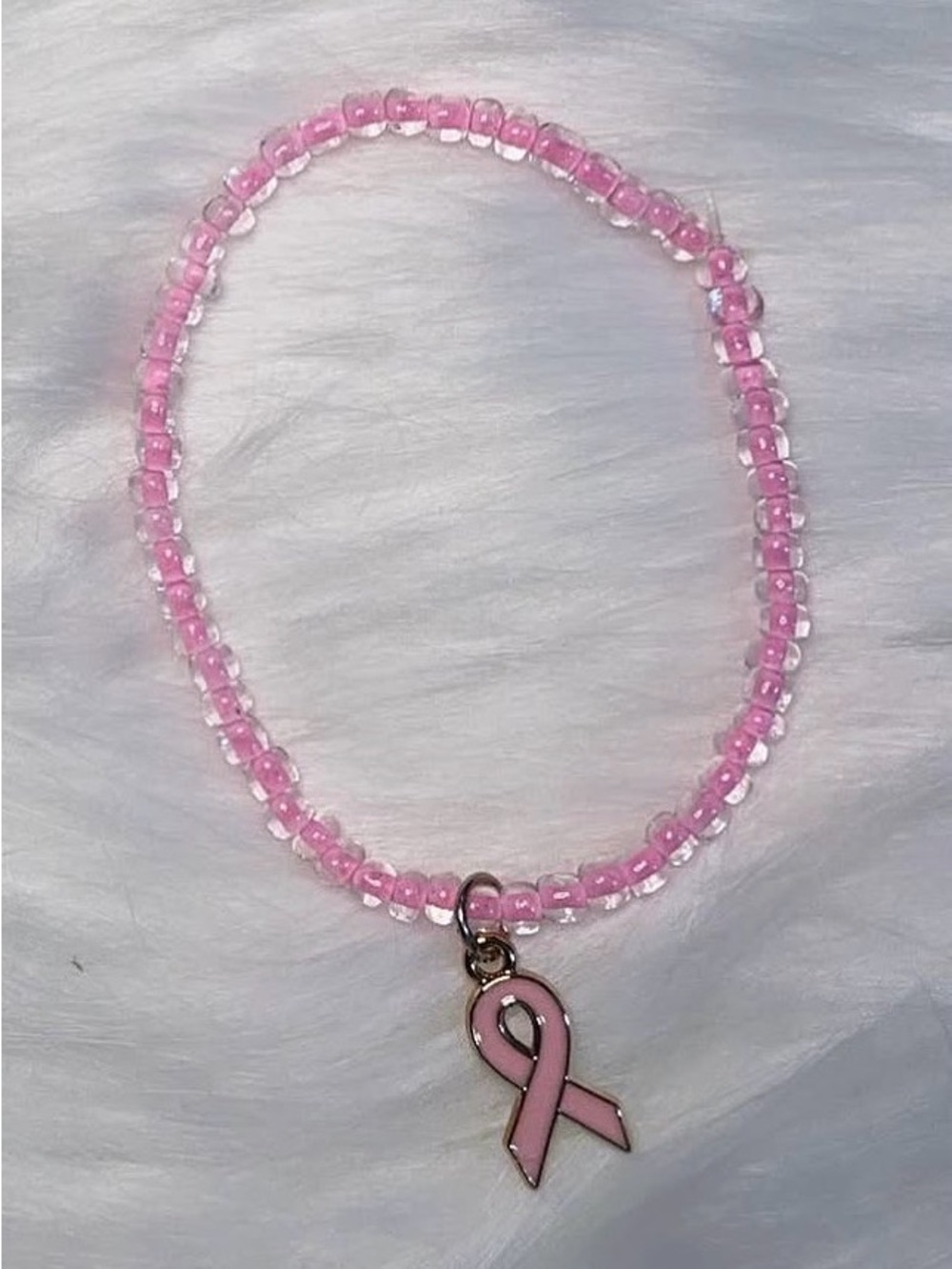Pink Beaded Awareness Ribbon Bracelet - Women Jewelry